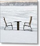 Summer Chairs In Winter Near Lake Metal Print