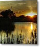 Sunset And Cattails Metal Print