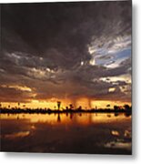 Sunset And Storm Clouds Over Waterhole Metal Print