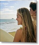 Surfers At The Beach Metal Print