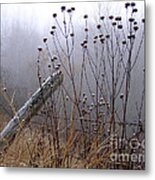The Old Fence - Blue Misty Morning Metal Print