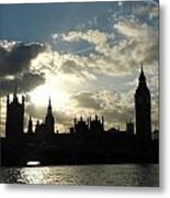 The Outline Of Big Ben And Westminster And Other Buildings At Sunset Metal Print