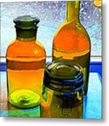 Three Bottles In Window Metal Print