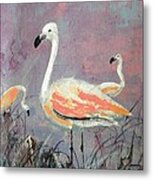 Three Flamingos Metal Print