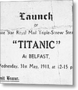 Titanic: Launch, 1911 Metal Print
