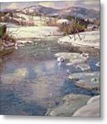 Valley Stream In Winter Metal Print