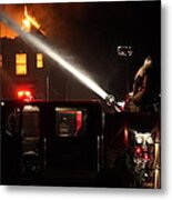 Water On The Fire From Pumper Truck Metal Print