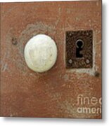 White Knob And Rusty Lock Metal Print