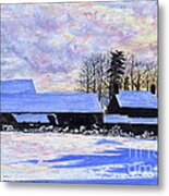 Painting Cribyn Winter Snow At Cwm Mynach Metal Print