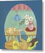 Yellow Sunbath With Brown  Cat Metal Print