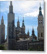 Zaragoza Plaza Ancient Bell Tower And Church Renovation In Spain Metal Print