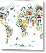 Animal Map Of The World For Children And Kids Metal Print