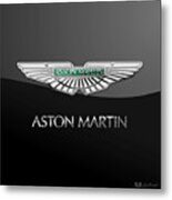 Aston Martin 3 D Badge On Black Metal Print