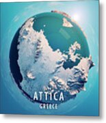 Attica Greece 3d Little Planet 360-degree Sphere Panorama Blue #1 Metal Print