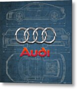 Audi 3 D Badge Over 2016 Audi R 8 Blueprint Metal Print