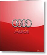 Audi - 3d Badge On Red Metal Print