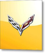 Chevrolet Corvette 3d Badge On Yellow Metal Print