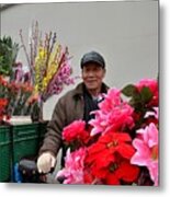 Chinese Bicycle Flower Vendor On Street Shanghai China #2 Metal Print