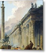 Imaginary View Of Rome With Equestrian Statue Of Marcus Aurelius, The Column Of Trajan And A Temple Metal Print