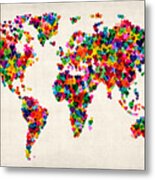 Love Hearts Map Of The World Map Metal Print