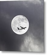 Plane In Night Sky Metal Print