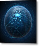 Planet With Illuminated Network And Light Trails #1 Metal Print