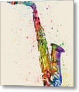 Saxophone Abstract Watercolor Metal Print