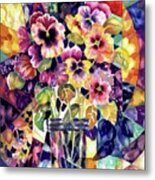 Stained Glass Pansies #1 Metal Print