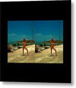 Stereoscopic Driftwood Beach Bikini Girl Audrey Michelle 007 #1 Metal Print