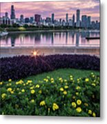 Summer Flowers And Chicago Skyline #1 Metal Print