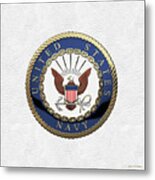 U. S.  Navy  -  U S N Emblem Over White Leather #1 Metal Print