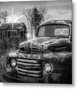 Vintage Classic Ford Pickup Truck In Black And White Metal Print