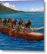 Wahine Hawaiian Canoe Paddlers Metal Print