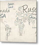 Writing Text Map Of The World Map #1 Metal Print
