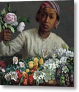 Young Woman With Peonies #1 Metal Print