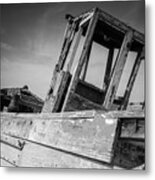 Old Abandoned Boat Bw Metal Print