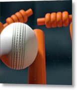 Cricket Ball Hitting Wickets #13 Metal Print