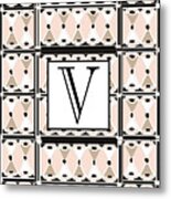 1920s Pink Champagne Deco Monogram  V Metal Print