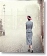 1940s Woman Walking On A Cobbled Street Metal Print