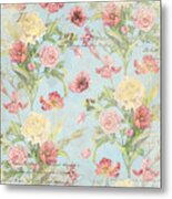 Fleurs De Pivoine - Watercolor In A French Vintage Wallpaper Style #2 Metal Print