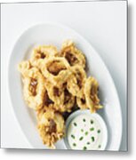 Fried Calamari Squid Rings With Aioli Garlic Sauce #2 Metal Print