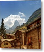 Matterhorn And Zermatt Village Houses, Switzerland #2 Metal Print