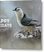 Nuthatch In Winter Holiday Card #2 Metal Print