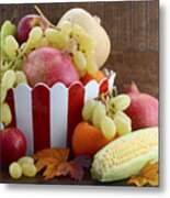 Red And White Stripe Bowl With Autumn Harvest #2 Metal Print
