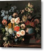 Still Life With Basket Of Flowers #2 Metal Print