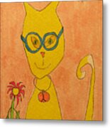 Yellow Cat With Glasses Metal Print