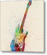 Electric Guitar Abstract Watercolor Metal Print