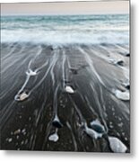 Pebbles In The Beach And Flowing Sea Water Metal Print