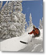 Skier In Wasatch Mountains, Utah #3 Metal Print