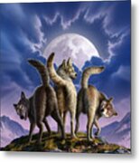 3 Wolves Mooning Metal Print